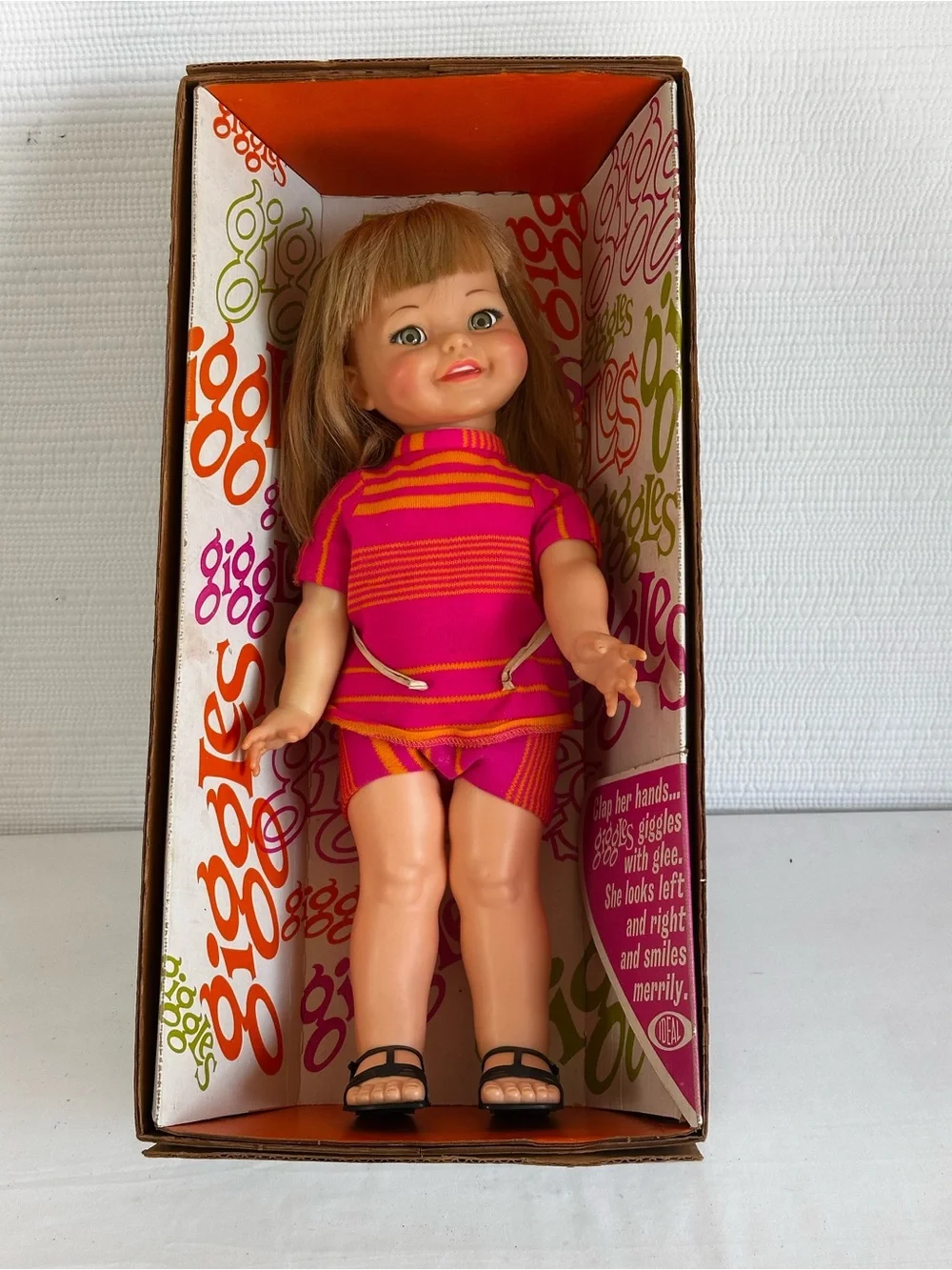 Vintage Ideal Giggles Doll 1960s Mod Retro 18” Doll Original Outfit Box READ
